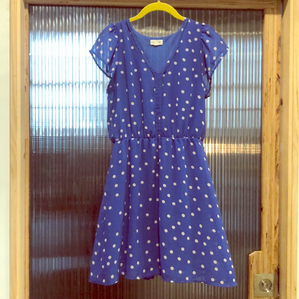 Blue, summer polka dotted dress- medium